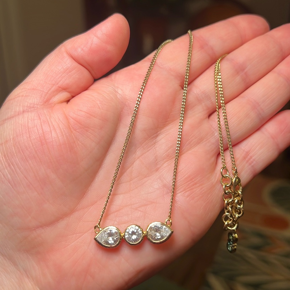Cole Haan crystal trio dainty gold plated necklace